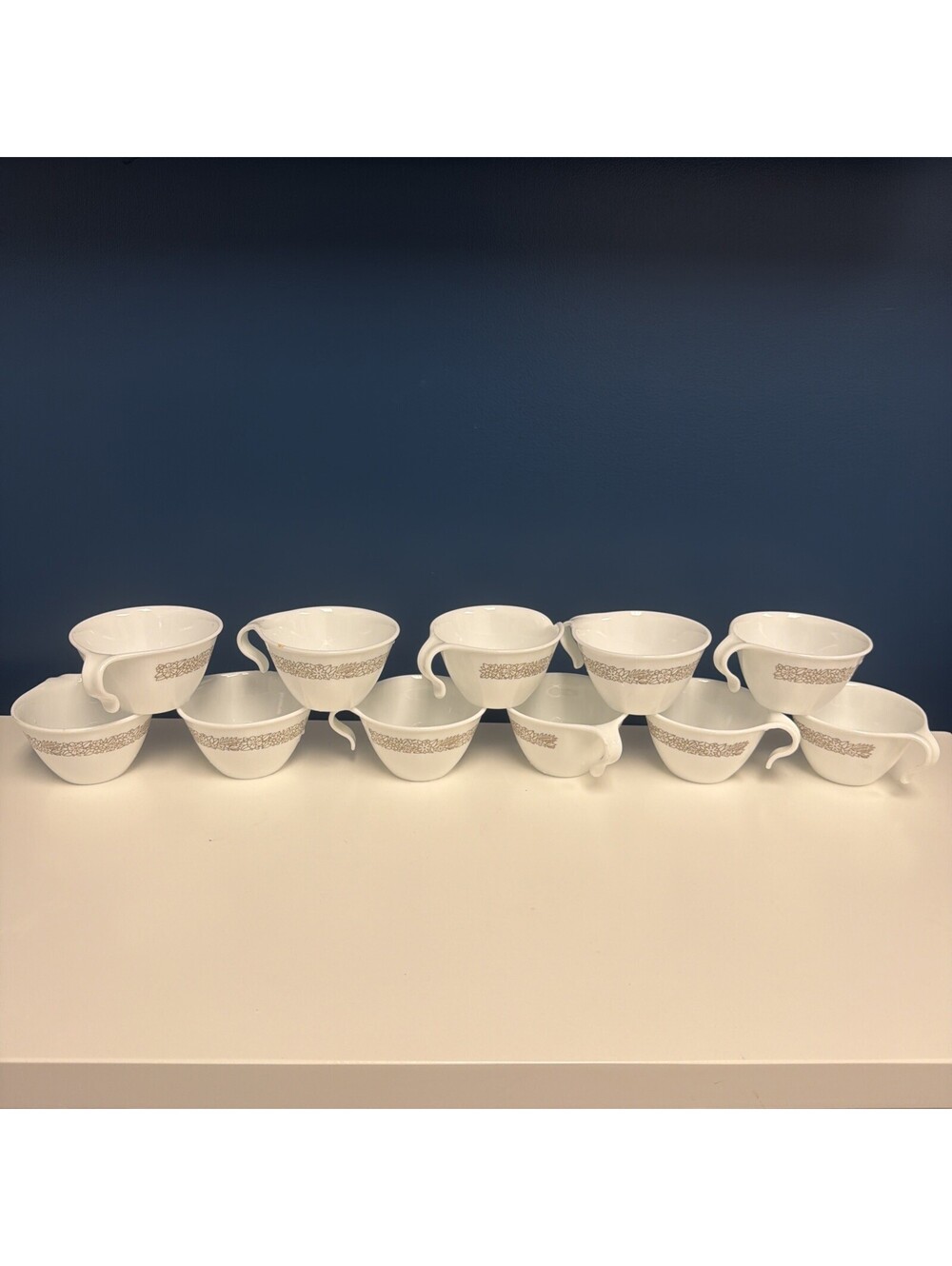Set of 11 Vintage Corelle By Corning  Gold Butterfly Pattern HOOK HANDLE Cups *